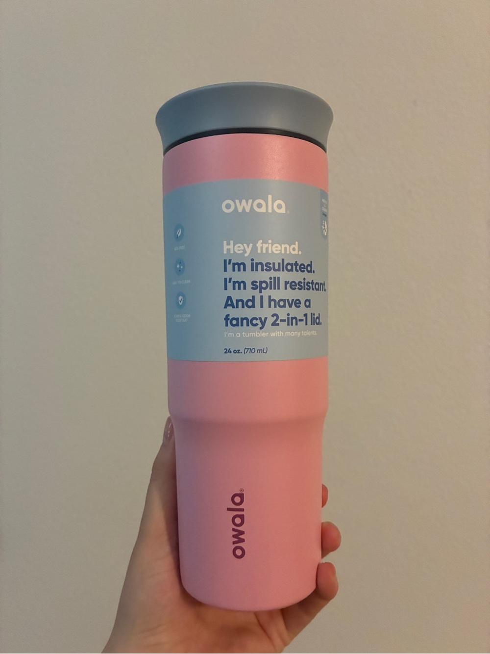 Owala 24 oz Insulated Stainless Steel Tumbler Pink 2-in-1 Lid with Straw New